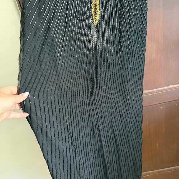 80s Vintage Mark and John Black and gold Fully beaded Beaded Silk Gown Medium - Picture 8 of 9